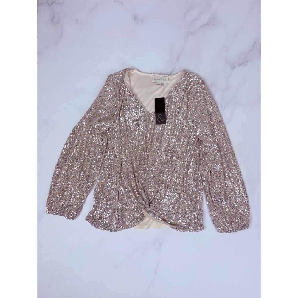 Sachin & Babi Peyton Silver Sequin Twist Front NWT $395 Retail Balloon Sleeve 6 - Picture 7 of 12
